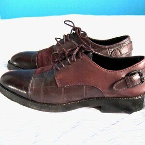 COACH WAVERLY OXFORDS Oxblood Patchwork Leather Suede Size 5.5 Uniform Preppy